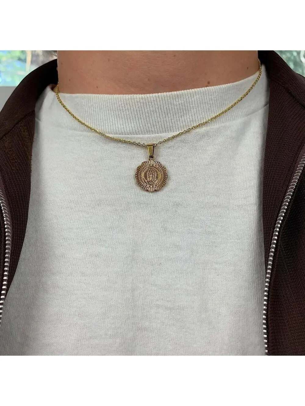 Cute Round Pendant Saint Marry Stainless Steel Gold Plated Circle Pendant y2k